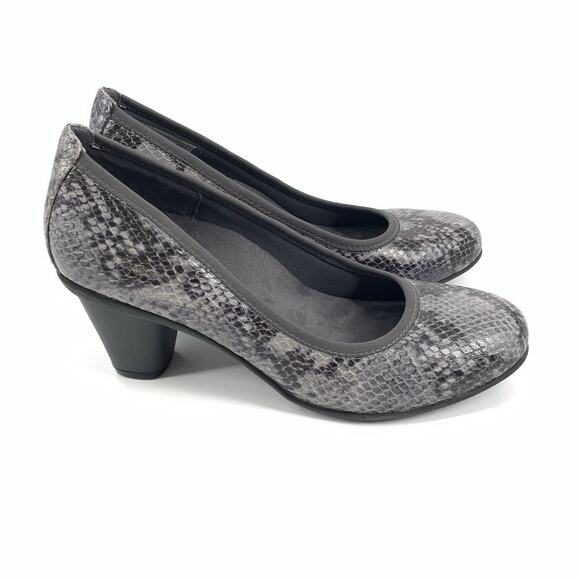 Vionic Mabrey Python Skinskin Print Closed Round Toe Pumps 8 Gray High Heels - Picture 1 of 9